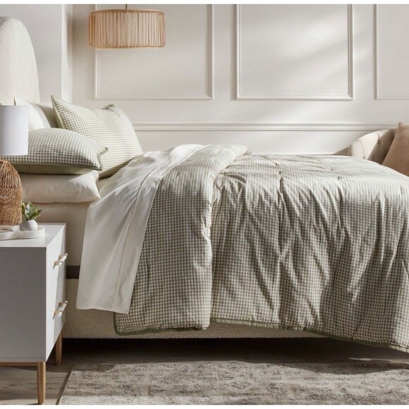 King Mini Gingham Comforter and Sham Set Moss Green - Threshold RARE - Picture 2 of 8